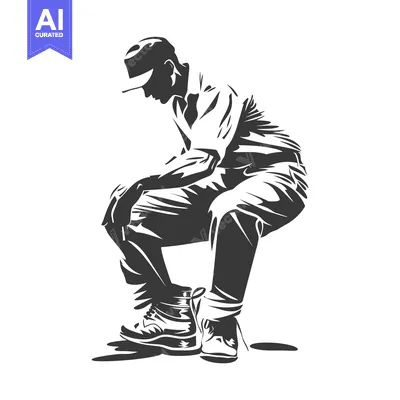 Premium design asset: Silhouette of a man bending over, wearing a cap and boots