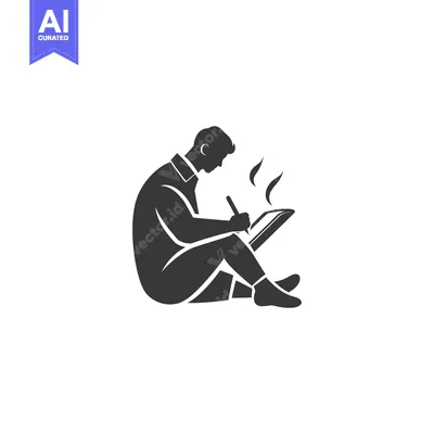Premium design asset: Silhouette of a man drawing on a tablet