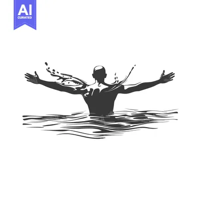 Premium design asset: Silhouette of a man emerging from water with arms outstretched