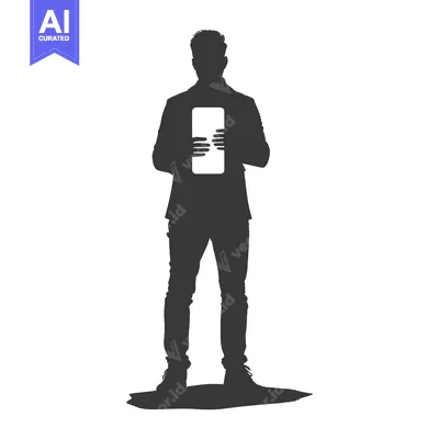 Aset premium populer: Silhouette of a Man Holding a Blank Smartphone in Front of Him