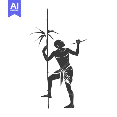 Aset premium populer: Silhouette of a Man Holding a Palm Branch and a Stick