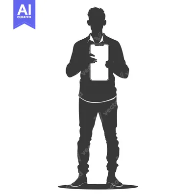 Aset desain premium: Silhouette of a Man Holding a Smartphone