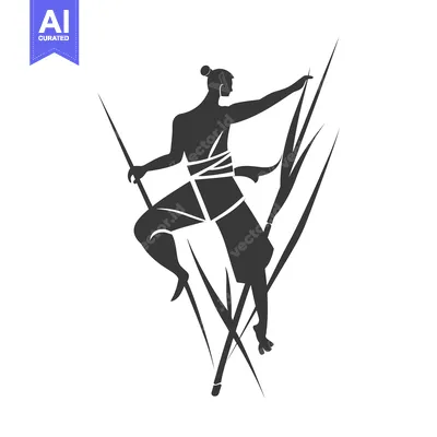 Aset premium populer: Silhouette of a Man Holding a Spear and Standing on Tall Grass