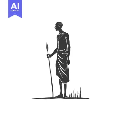 Premium design asset: Silhouette of a Man Holding a Spear in a Grassy Area