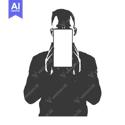 Aset desain premium: Silhouette of a Man Holding a Tablet in Front of His Face
