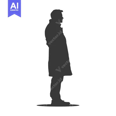 Aset desain premium: Silhouette of a Man in a Coat Standing with Hands Behind His Back