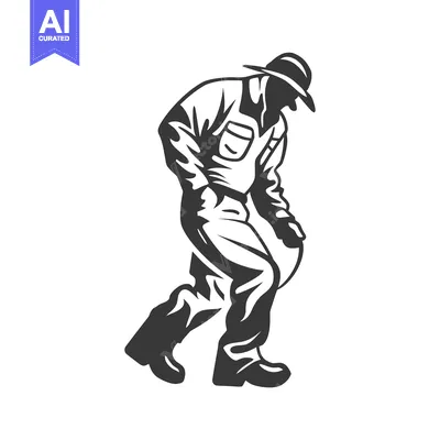 Aset desain premium: Silhouette of a Man in a Hat and Overalls Walking