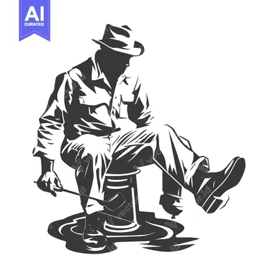 Aset premium populer: Silhouette of a Man in a Hat Sitting on a Barrel by a Puddle