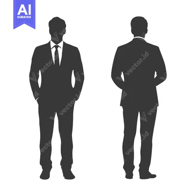 Premium design asset: Silhouette of a Man in a Suit, Front and Back View