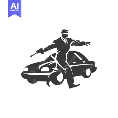 Aset premium populer: Silhouette of a Man in a Suit Holding a Gun and Standing Next to a Car