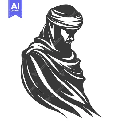 Aset desain premium: Silhouette of a Man in a Turban and Long Robe