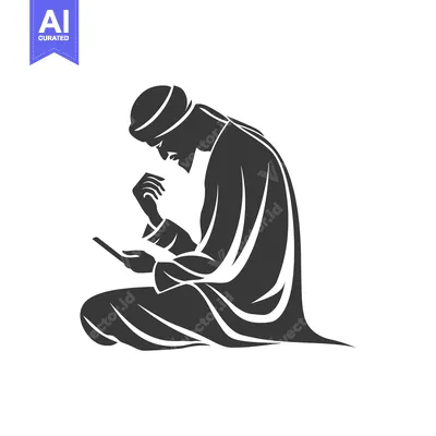 Aset premium populer: Silhouette of a Man in Traditional Clothing Using a Smartphone