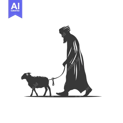 Popular premium asset: Silhouette of a Man in Traditional Clothing Walking a Sheep