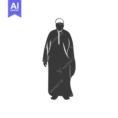 Aset desain premium: Silhouette of a Man in Traditional Islamic Clothing