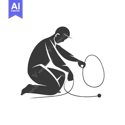 Aset desain premium: Silhouette of a Man Kneeling and Holding a Rope