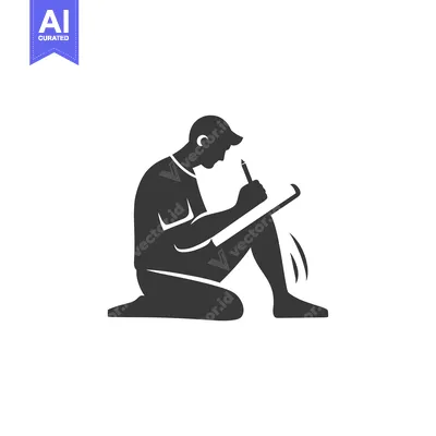 Aset desain premium: Silhouette of a Man Kneeling and Writing on a Clipboard