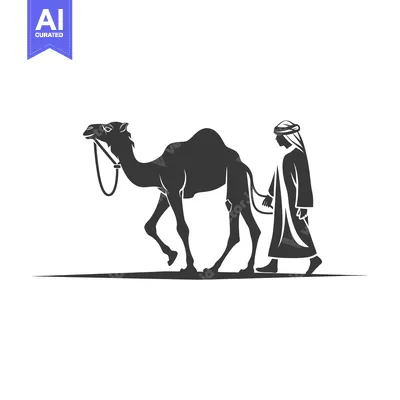 Silhouette of a Man Leading a Camel