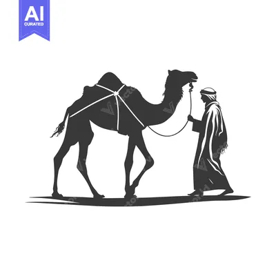 Premium design asset: Silhouette of a Man Leading a Camel