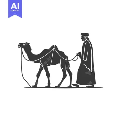 Premium design asset: Silhouette of a Man Leading a Camel