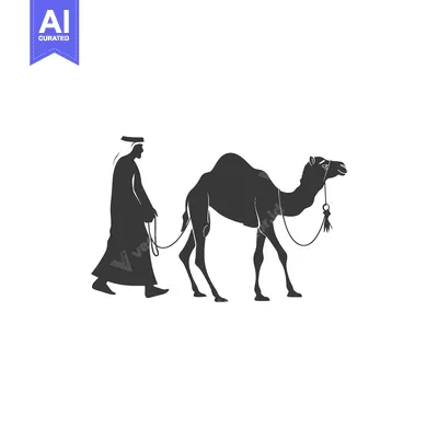 Silhouette of a Man Leading a Camel with a Rope