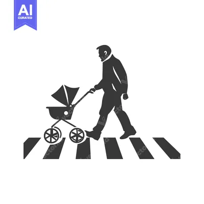Aset premium populer: Silhouette of a Man Pushing a Stroller Across a Crosswalk