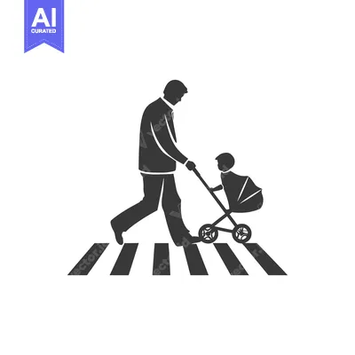 Premium design asset: Silhouette of a man pushing a stroller across a crosswalk