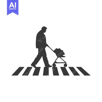 Aset premium populer: Silhouette of a man pushing a stroller across a crosswalk