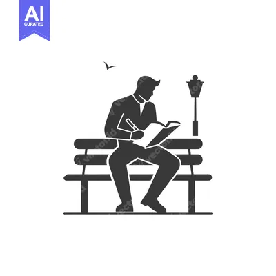 Aset desain premium: Silhouette of a Man Reading a Book on a Bench