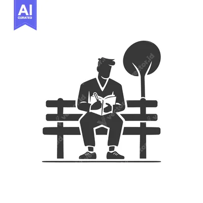 Aset desain premium: Silhouette of a man reading on a bench in a park
