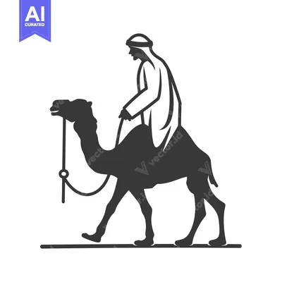Silhouette of a man riding a camel