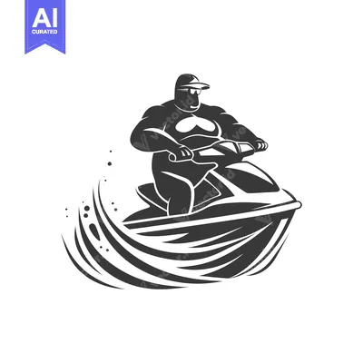 Aset desain premium: Silhouette of a Man Riding a Jet Ski