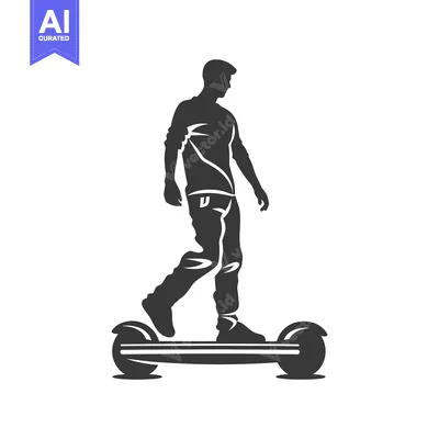 Aset premium populer: Silhouette of a man riding a self-balancing electric scooter