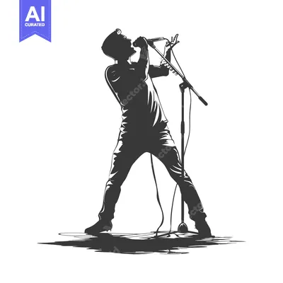 Aset premium populer: Silhouette of a Man Singing into a Microphone on a Stage