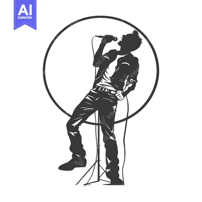 Aset premium populer: Silhouette of a man singing into a microphone with a circle behind him
