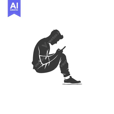 Silhouette of a Man Sitting and Looking at a Smartphone