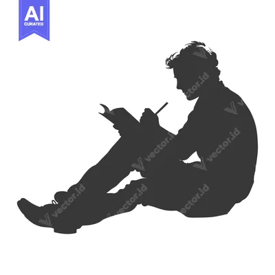 Silhouette of a Man Sitting and Reading a Book