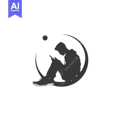 Aset premium populer: Silhouette of a man sitting and using a phone
