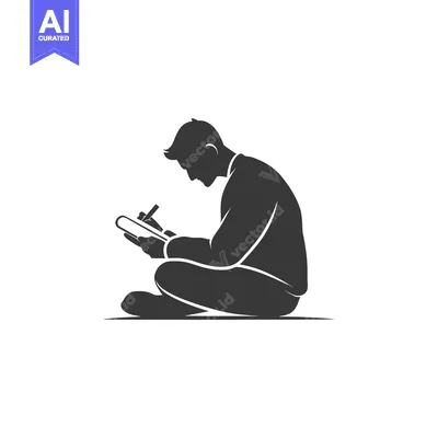 Aset desain premium: Silhouette of a Man Sitting and Writing