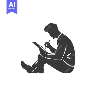 Aset premium populer: Silhouette of a Man Sitting and Writing