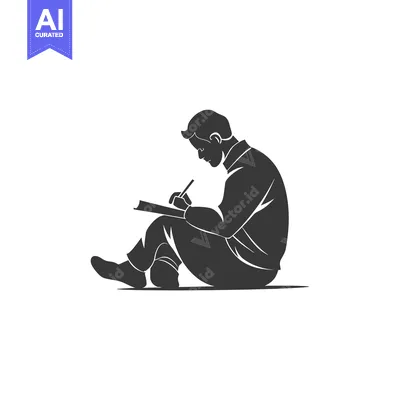 Premium design asset: Silhouette of a man sitting and writing
