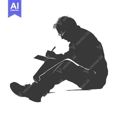 Aset desain premium: Silhouette of a Man Sitting and Writing