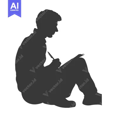 Aset desain premium: Silhouette of a Man Sitting and Writing