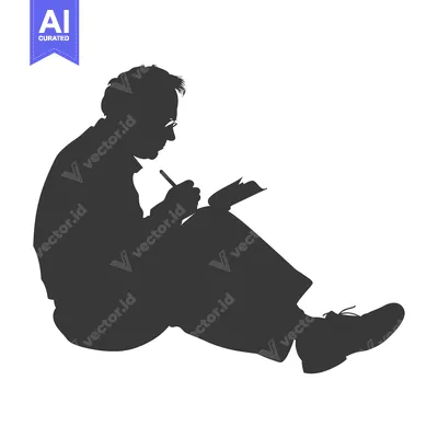 Popular premium asset: Silhouette of a Man Sitting and Writing in a Book
