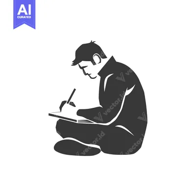 Popular premium asset: Silhouette of a Man Sitting and Writing in a Notebook