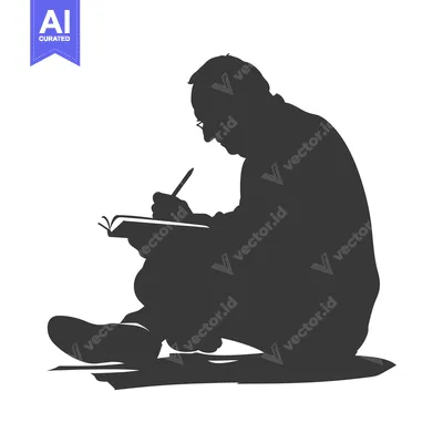 Premium design asset: Silhouette of a Man Sitting and Writing in a Notebook