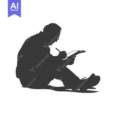 Popular premium asset: Silhouette of a man sitting and writing in a notebook