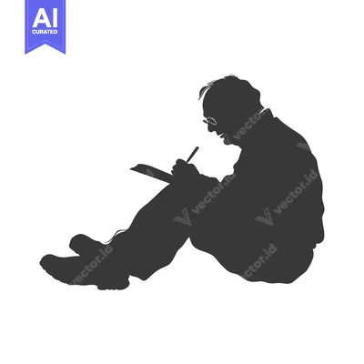 Aset premium populer: Silhouette of a man sitting and writing in a notebook