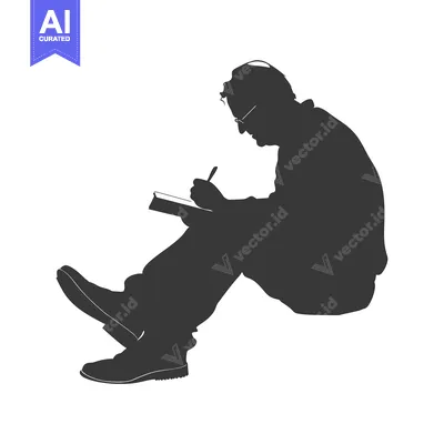 Aset premium populer: Silhouette of a Man Sitting and Writing in a Notebook
