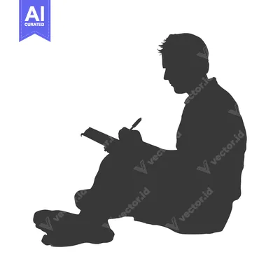 Premium design asset: Silhouette of a Man Sitting and Writing in a Notebook