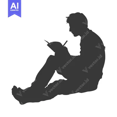 Aset desain premium: Silhouette of a Man Sitting and Writing in a Notebook